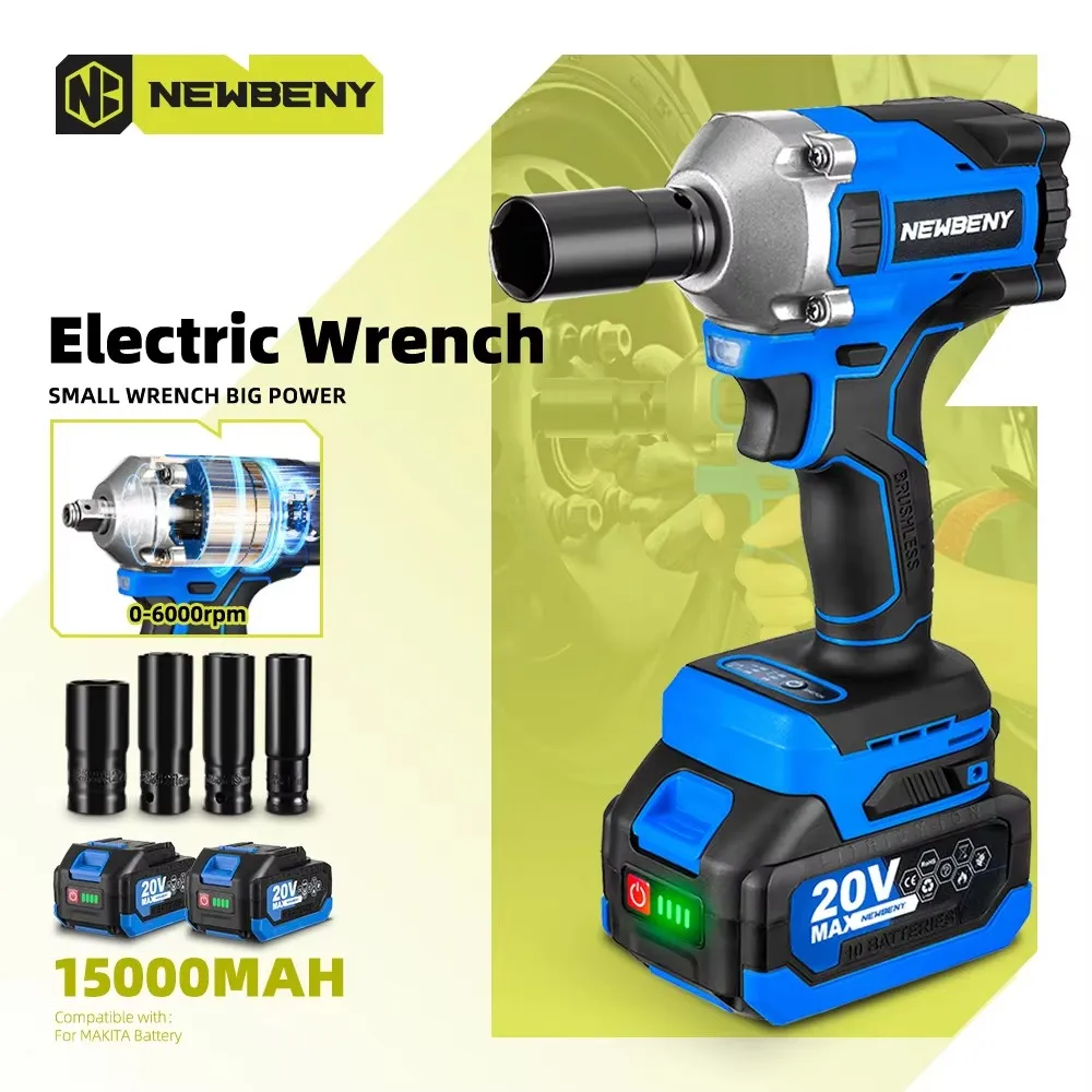 Newbeny 1000n.m chave de impacto elétrica sem escova 1/2 polegada 3 engrenagens sem fio eficiente ferramenta elétrica reparo carro para makita 18v