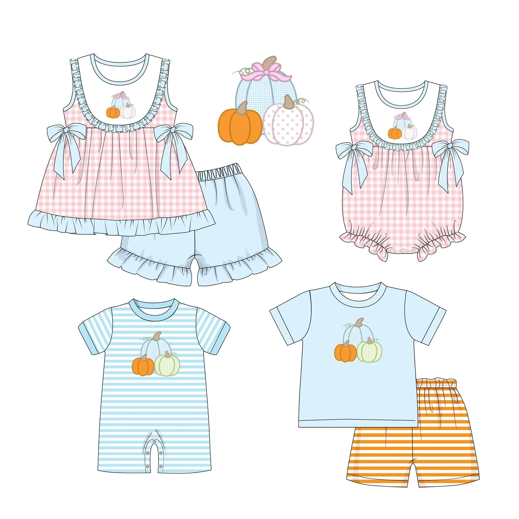 

Wholesale Toddler Baby Clothes Thanksgiving Clothing Pumpkin Prints Short Sleeve Shorts Set Romper Boys Clothes Girls' Sets