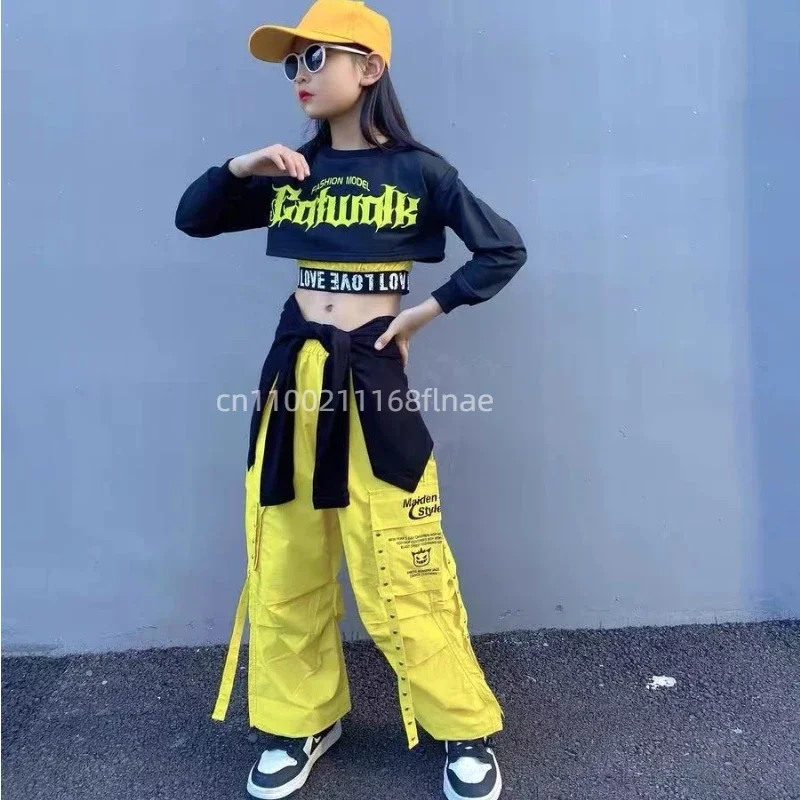 Jazz-Tanz-Performance-Kostüme für Mädchen, Übungskleidung, Hoodies, Westen, Hosen-Sets, Street-Dance-Laufstegkostüme für Kinder