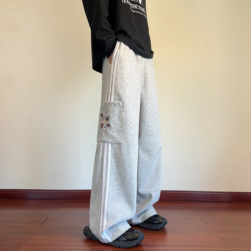 LUZHEN 2025 New Fashion Stripe Printed Straight Tube Casual Pants Men's High Quality Embroidery Pockets Sports Trousers JY4168