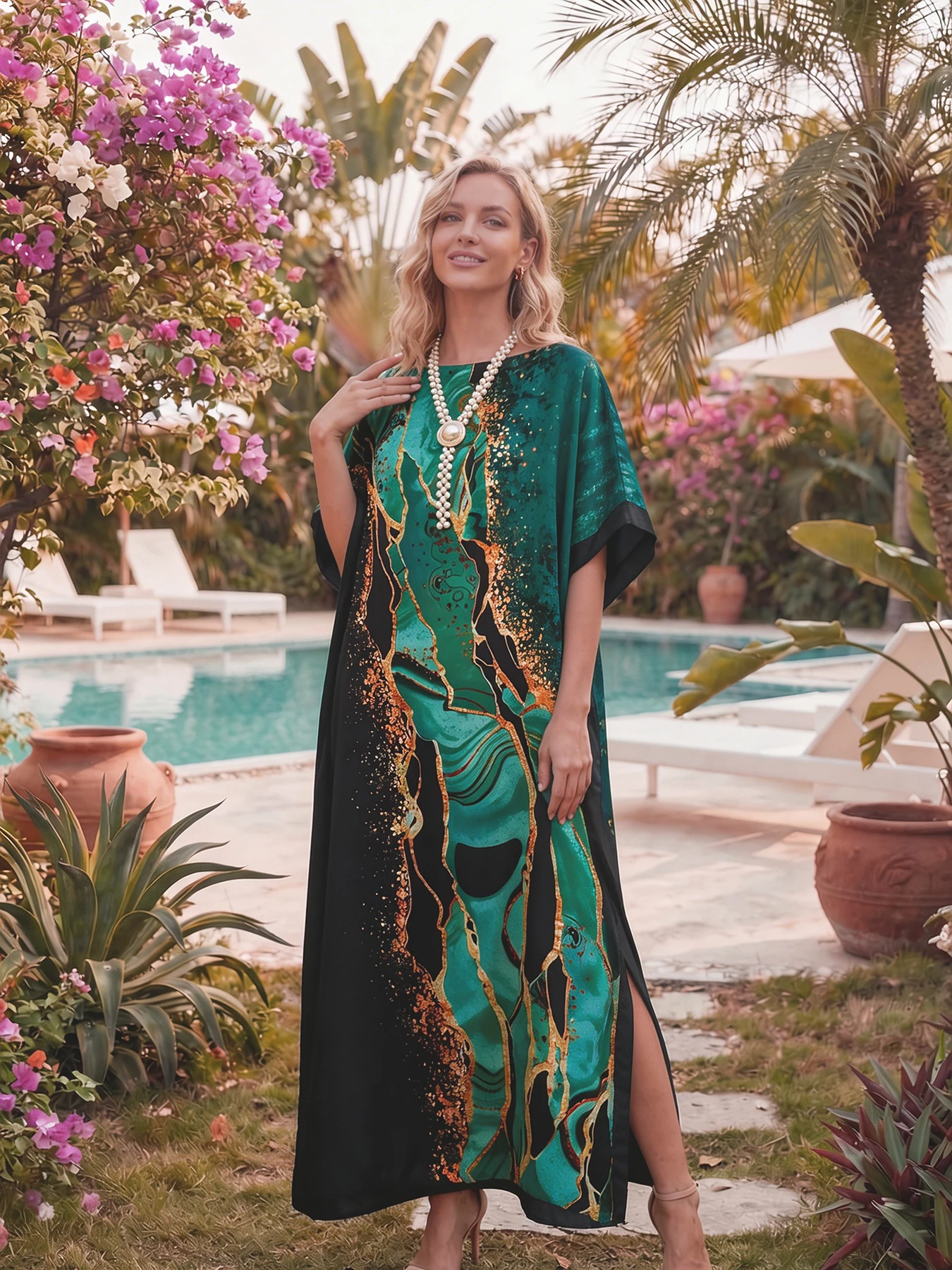 

New Summer Fashion Kaftan Dress for Women Loose Abaya Muslim Style African Casual Print Shawl Robe With Accessory