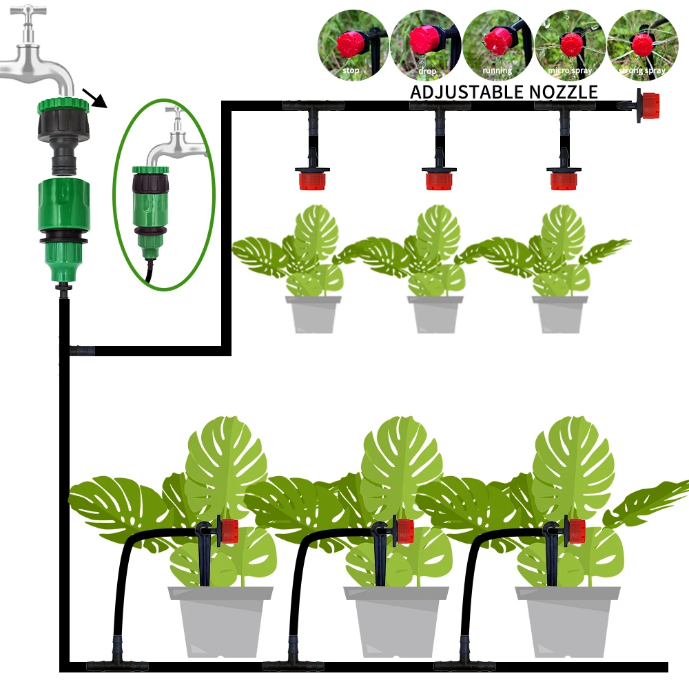 Micro Drip Irrigation System Portable 20M Automatic Watering with Adjustable Drippers Misting Watering Kits Garden Hose