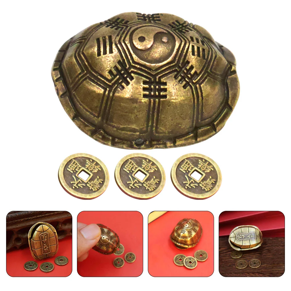 Turtle Shell Pendant Chinese Ancient Coin Sea ​​turtle Divination Game Prop Zinc Alloy Handicraft Decoration