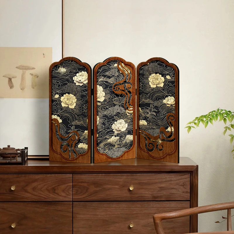 Tabletop Screen Painting Antique Living Room Folding Edge Cabinet Decoration Decoration Creative Peony Gift Gift