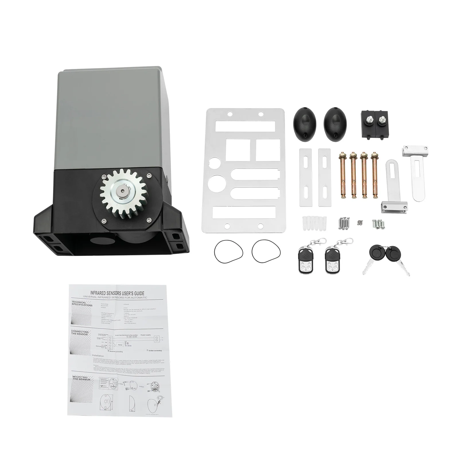 Electric Sliding Gate Opener 550W 1200kg Automatic Driveway Motor Security Kit + 6 Gear Racks