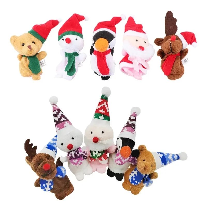 Natal Finger Puppets Brinquedos para crianças, alces, Papai Noel, boneco de neve, personagem pinguim, favores do partido, mãos, 5pcs