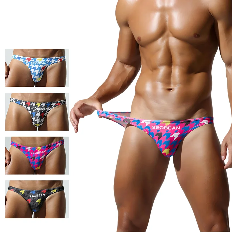 

Men's Houndstooth Print Low-Rise Briefs Ultra-Soft Breathable Stretchy U-Pouch Bikini Underwear for Daily Comfort adults 18 plus