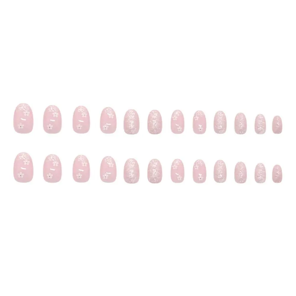 24 pezzi manicure unghie finte ovali onda d'acqua unghie finte francesi occhio di gatto dolce piccolo fiore punte per unghie donne