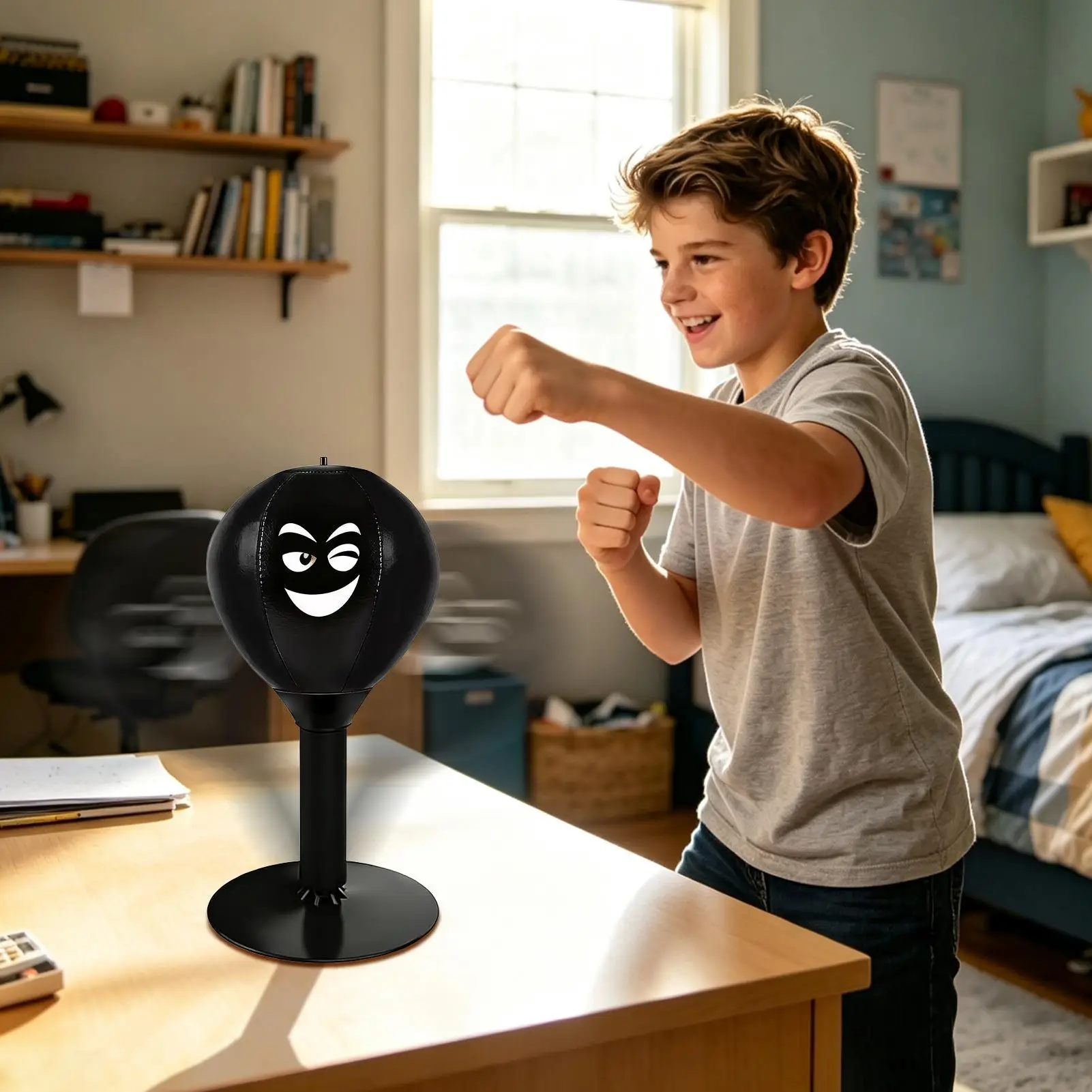 Sac de frappe de bureau à ventouse, jouet de boxe de table, jeu d'entraînement des réflexes, sac de frappe à ventouse pour la maison, la salle de sport, le garage.