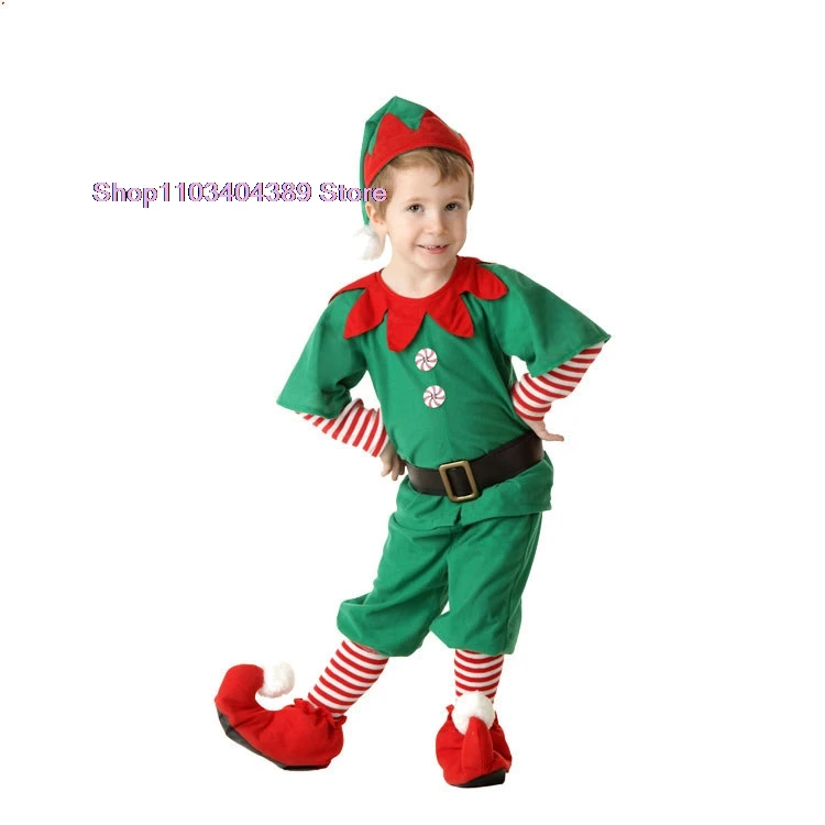 New Christmas Children's and Adult Christmas Costumes Santa Claus Green Elf Costumes Cosplay Christmas performance Outfits