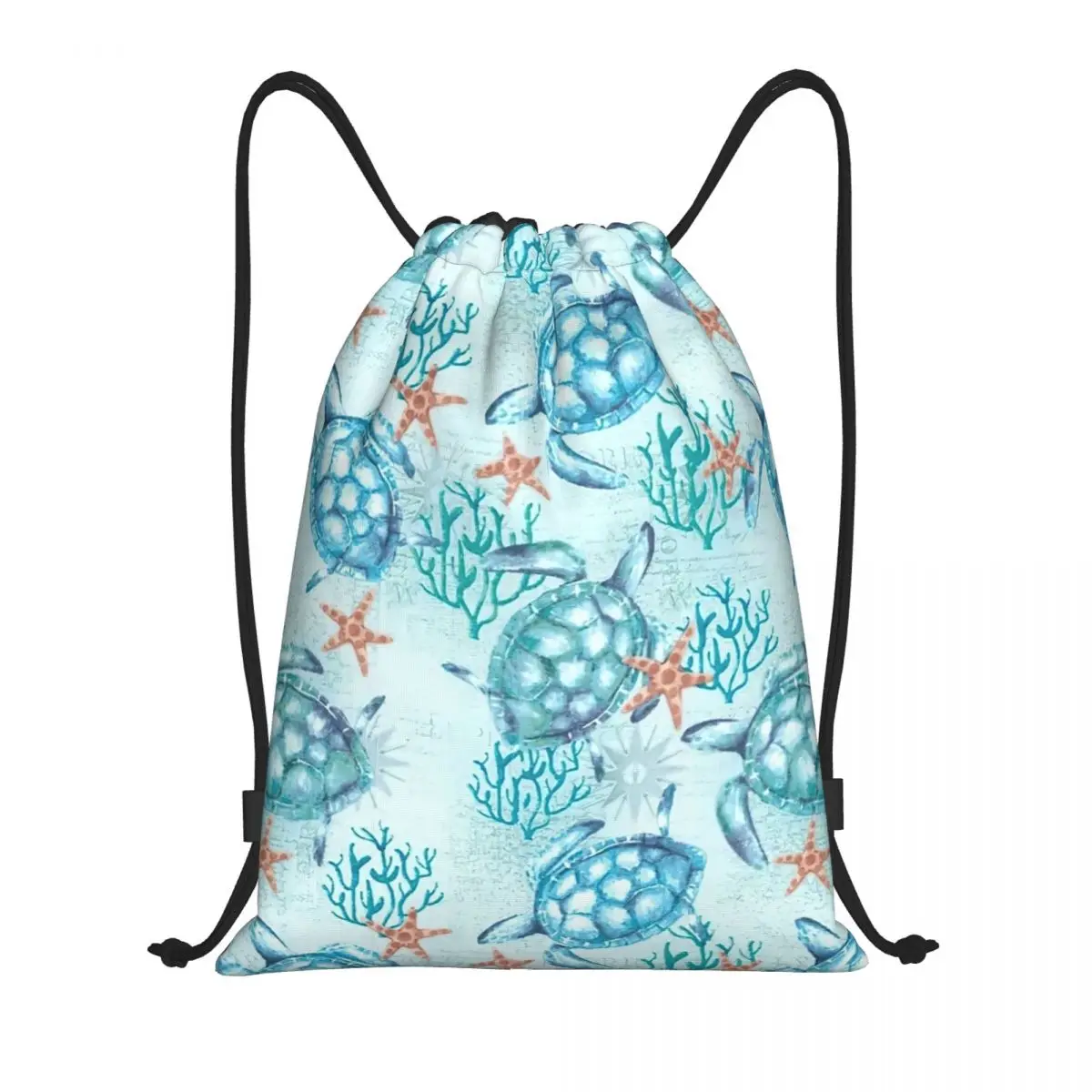 Custom Blue Turtle Drawstring Bags Men Women Lightweight Ocean Animal Sports Gym Storage Backpack