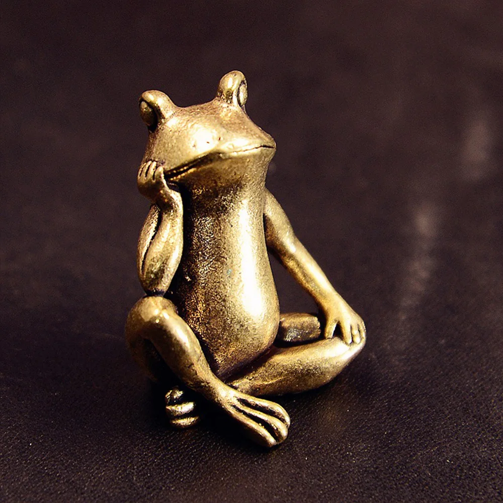 التفكير الضفدع تمثال نحاسي أثاث سطح المكتب الإبداعي الحلي تماثيل صغيرة على شكل حيوانات الحرف المقتنيات هدية ديكور المنزل #2
