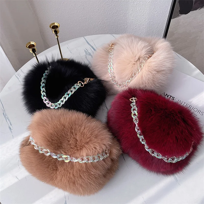 High Quality Women's Fur Bag Luxury Fox Fur Retro Handbag Winter Trend Chain Crossbody Bag Charming Women's Luxury Goods