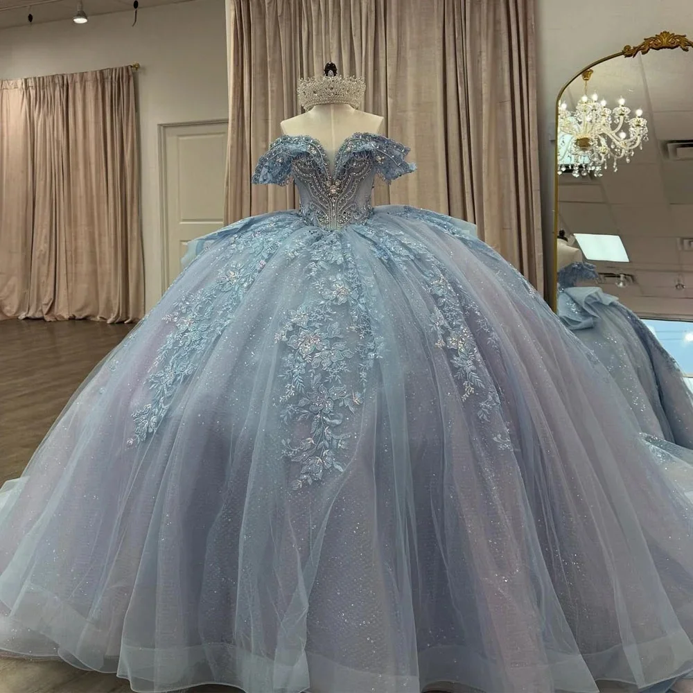 

Пышное платье Quinceanera, бальное платье с открытыми плечами, аппликации из бисера, милые платья 16, 15 лет, мексиканское индивидуальное платье
