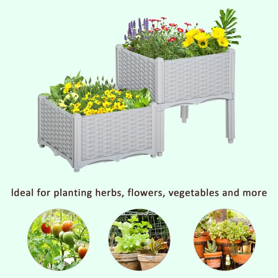 2Piece Raised Garden Bed with Legs SelfWatering Planter Box Raised Bed to Grow Flowers Herbs Vegetables Gray