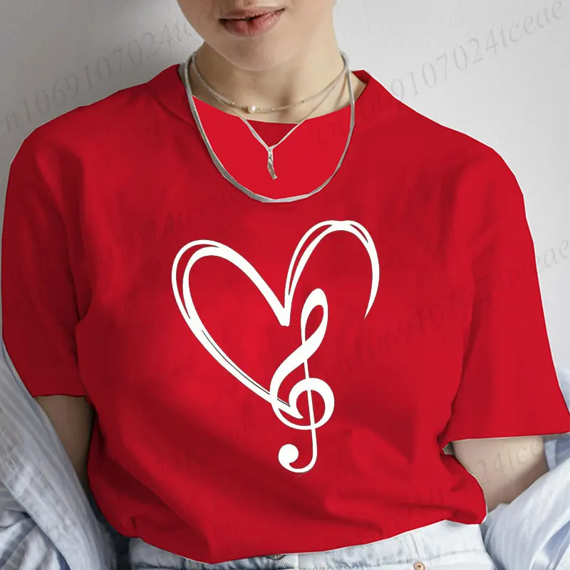 Musical Note Heart Print Women T Shirt Short Sleeve O Neck Women Tshirt Ladies Fashion Tee Shirt Tops Clothes Camisetas Mujer