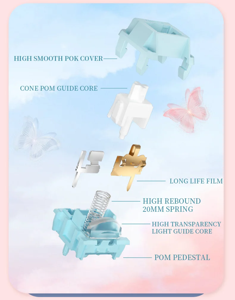 Kailh Linear CP PRO Tastaturschalter Butterfly Love Dance MX Smooth Extended Long Spring Speed Switch – Detail 6