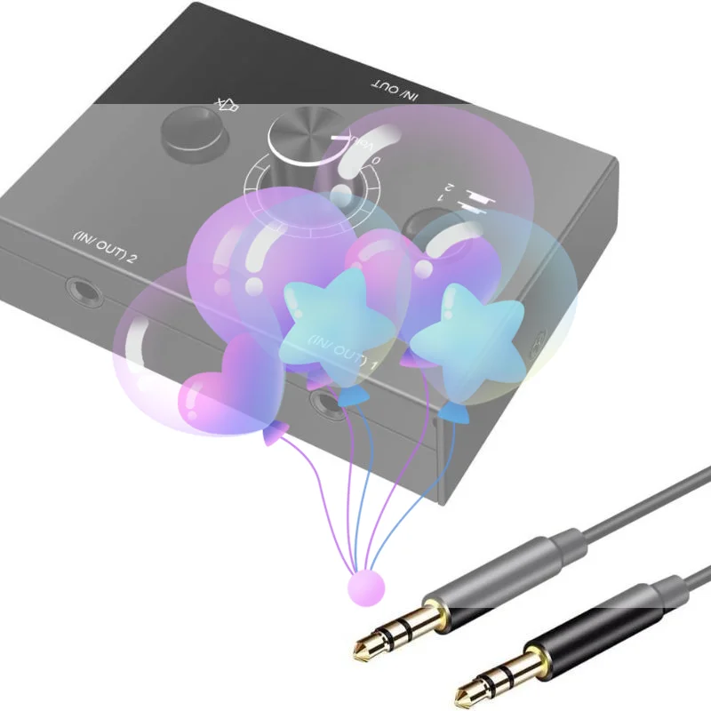 2 Way 3.5mm Stereo Audio Switcher Bi-Directional Audio Switch Splitter Box 2 In 1 Out 1 In 2 Out With Mute Button