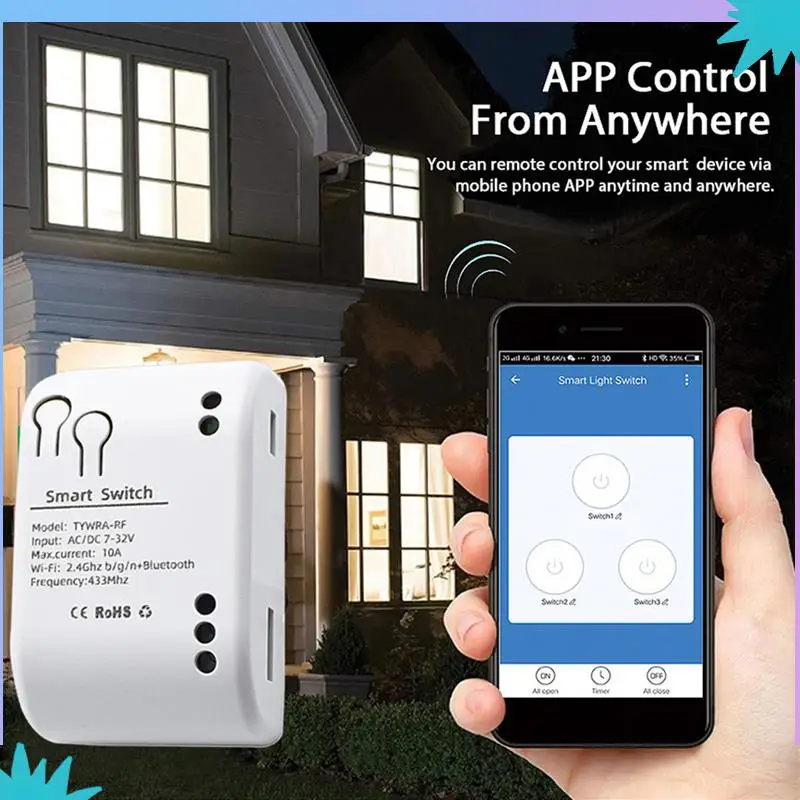 ABZW 3X 1CH RFスイッチ 7-32V AC DC WIFI Tuyaリモートコントロール 433 ライトスイッチ 10A リレー セルフロック インターロック インチング
