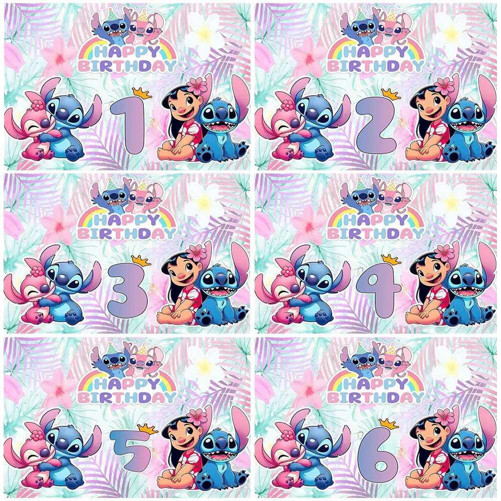 

Disney Lilo&Stitch Backdrop Cartoon Stitch Number Birthday Party Decorations Pink And Blue Children Gifts Baby Shower Supplies