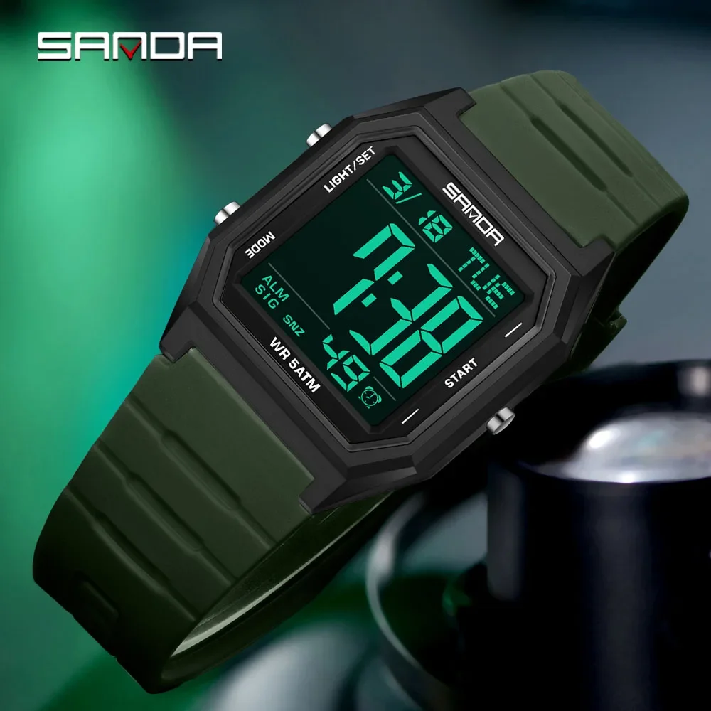 SANDA 2026 Sports Digital Watches for Man Multifunctional Luminous Alarm Clock Calendar Countdown Fashion Men Electronic Watch