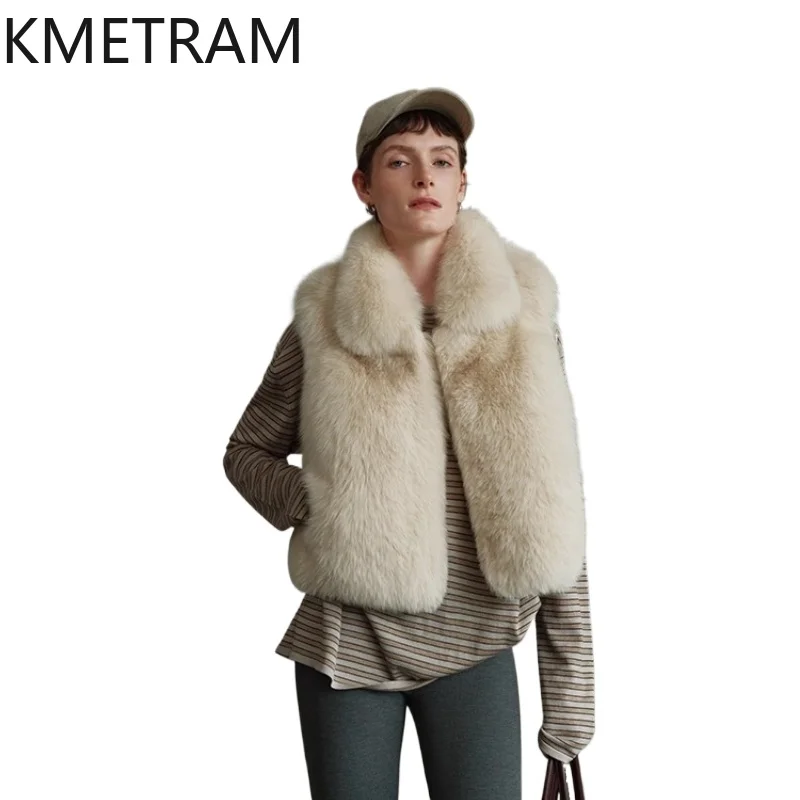 Жилет из 100% натурального лисьего меха, женская роскошная шуба без рукавов, женская зимняя одежда высокого качества, 2022, короткие жилеты шуба женская