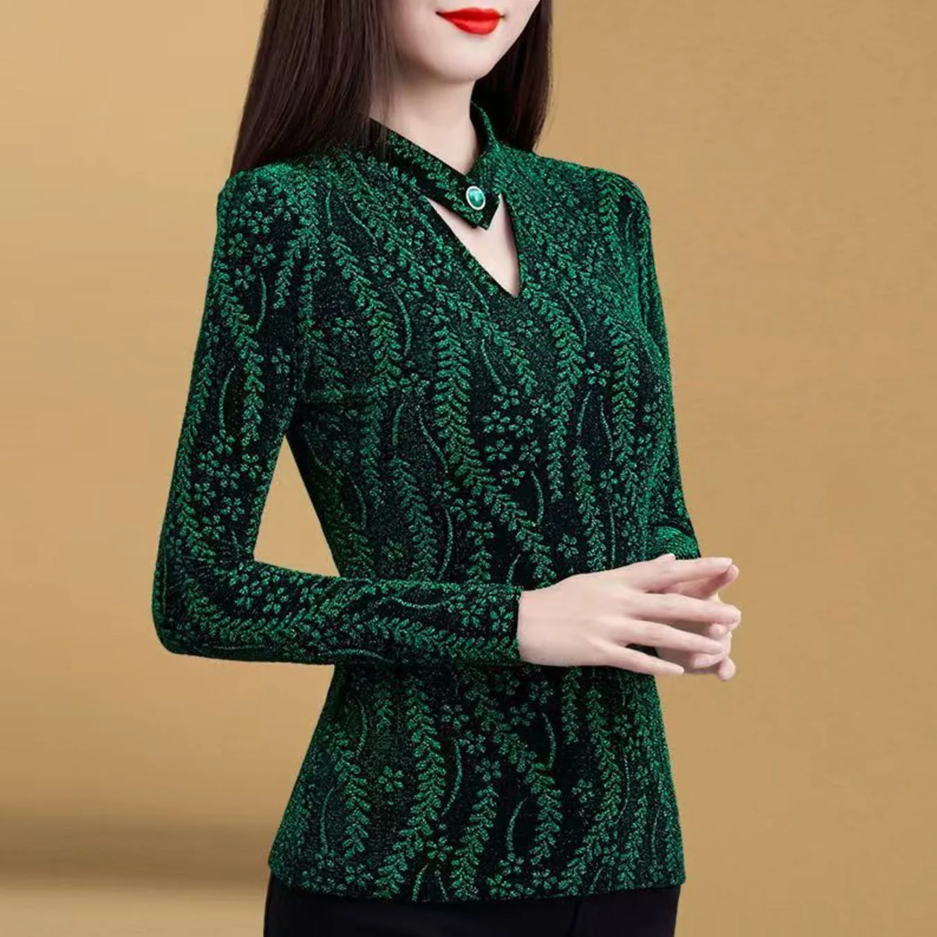 Long sleeve small unlined upper garment spring outfit new plush and thick net yarn base unlined upper garment slim women's blous