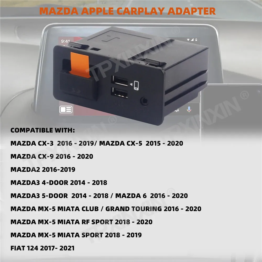 CarPlay & Android Auto OEM USB Retrofit Kit for Mazda 2/3/6/CX3-5-8-9/MX5/Miata 2014-2019 with MZD Connect System Upgraded P2.1