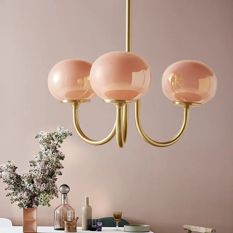 Imagem -02 - Modern Led Glass Pendant Light Pink Forma Bola Luminárias Retro Home Lâmpadas Quarto Estudo Quarto das Crianças E27 Iluminação