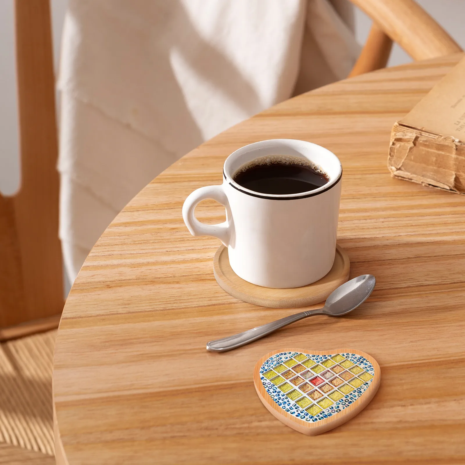

6Pcs Blank Bamboo Coasters for Crafts DIY Mosaic Coaster Making Supplies Unfinished Tray Base Square Heart Flower Design