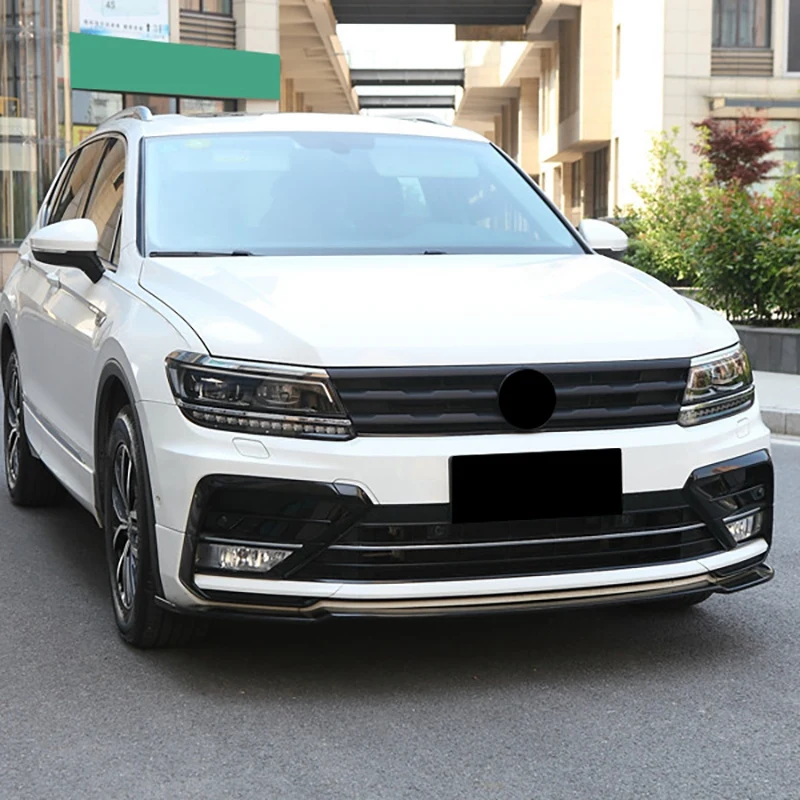 Untuk Tiguan MK2 2016-2021 Garis Cetakan Kisi Tengah Jaring Bumper Depan Hitam Glossy Strip Penutup