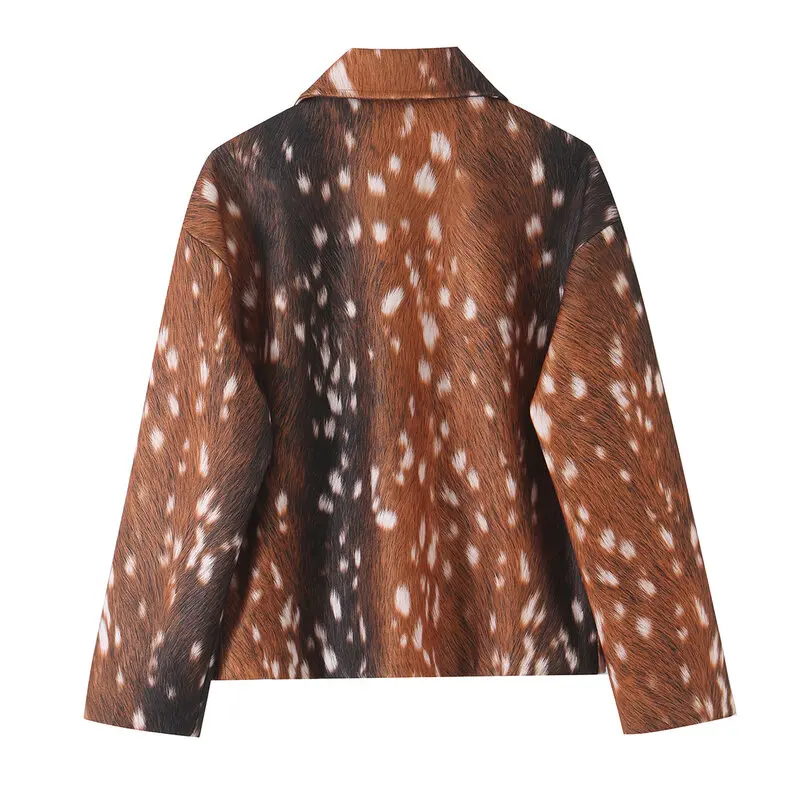 Fall 2026 Women's Suit Jacket Zipper Woolen Print Design Straight Cut Short Outerwear Fashion Trend European Style Coat