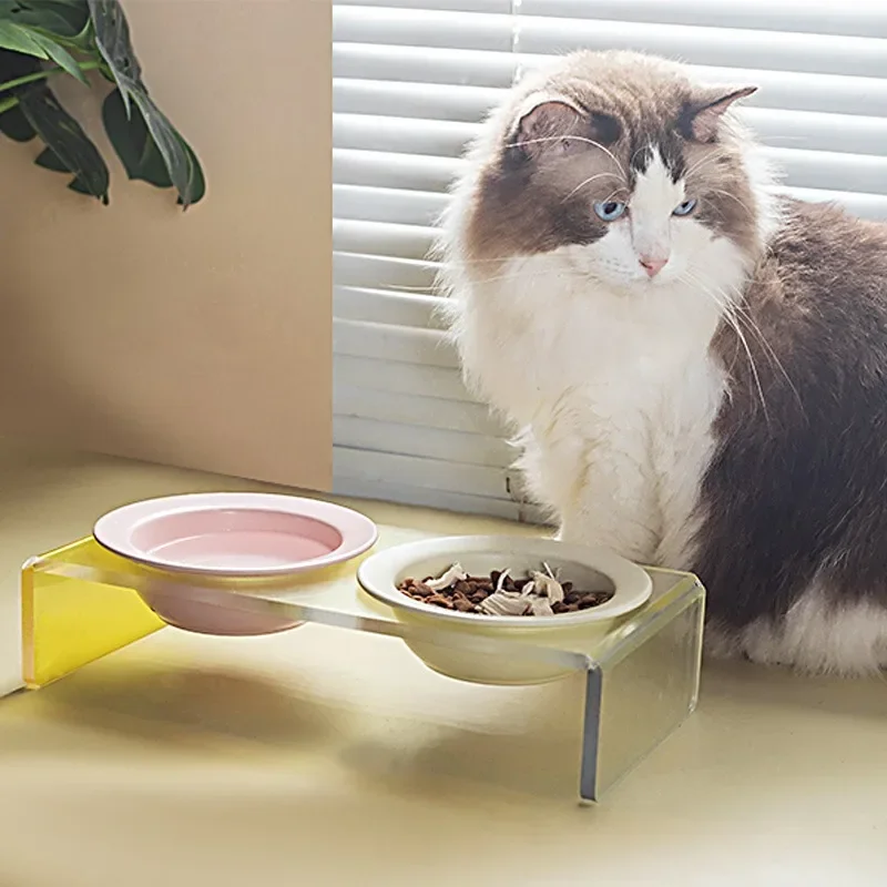 Elevated Cat Bowl Acrylic Bowl Rack for Cats and Dogs Food Leak Proof Pet Water Bowl Feeder Perfect Choice for Dogs and Cats