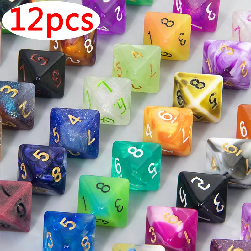 12pcs D8 Polyhedral Dice Set Colorful 8 Sided Dice for DND Role Playing Game Entertainment Table Game Props random