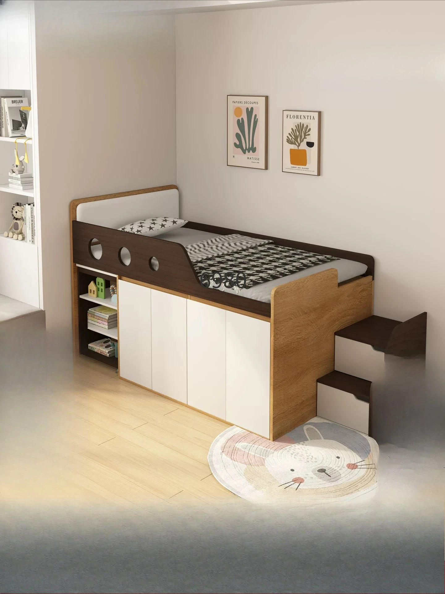 Half-height bed small apartment with storage multi-function desk wardrobe combination integrated bed