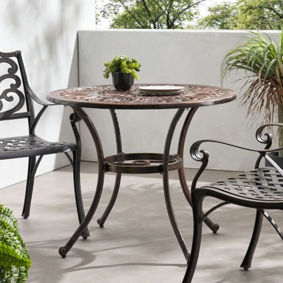 

Outdoor Round Cast Aluminum Dining Table Shiny Copper