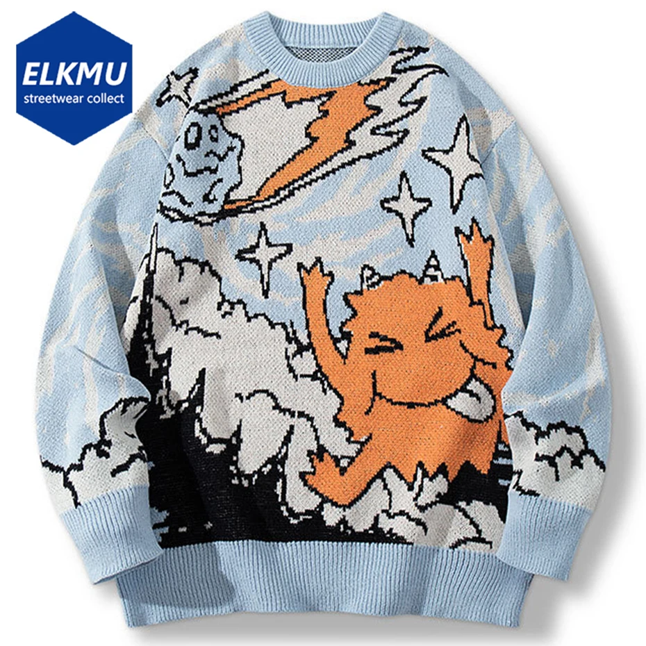 

Свитера с мультяшным рисунком, винтажные мужские свитера большого размера, вязаные джемперы, уличная одежда, свитера в стиле Харадзюку в стиле хип-хоп, Kntwear