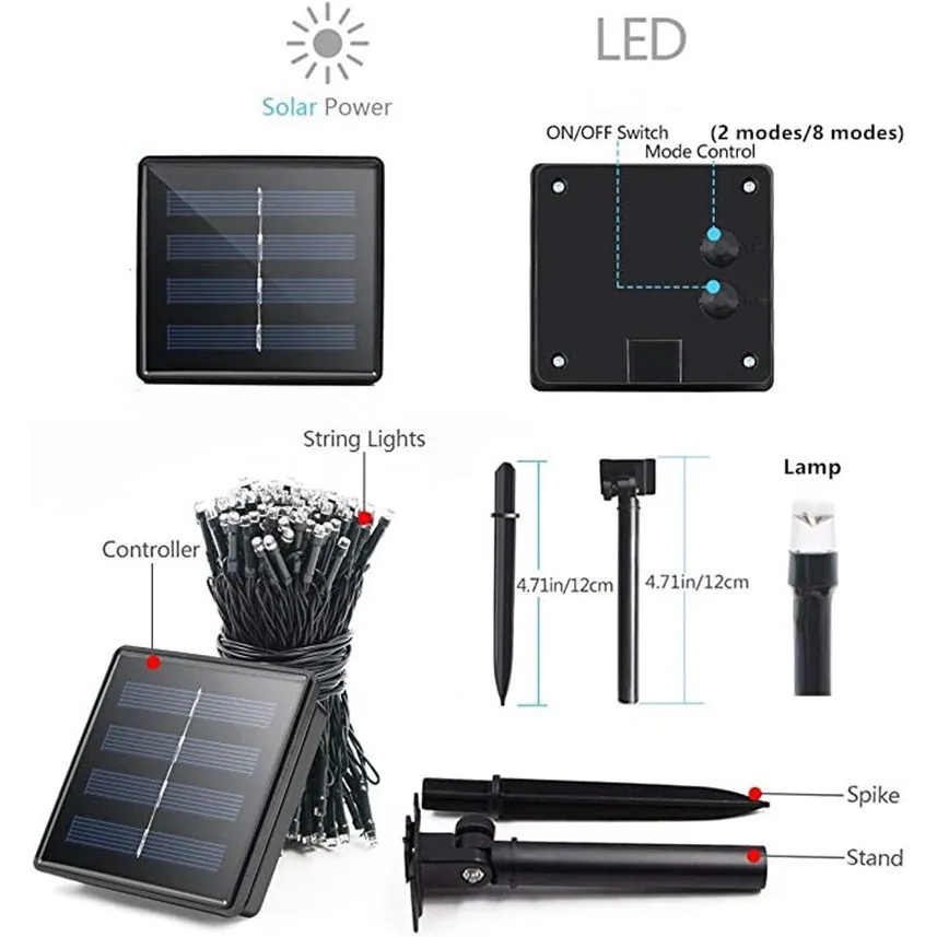 Solar String Light Waterproof 8Modes LED 10M 12M  Solar Fairy String Light Outdoor Garden Wedding Decoration Light