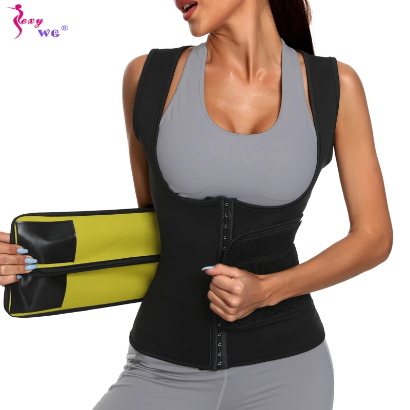 SEXYWG Women Waist Trainer Shirts Neoprene Slimming Vest Weight Loss Tummy Control Strap Sauna Sweat Suits Fitness Workout Tops