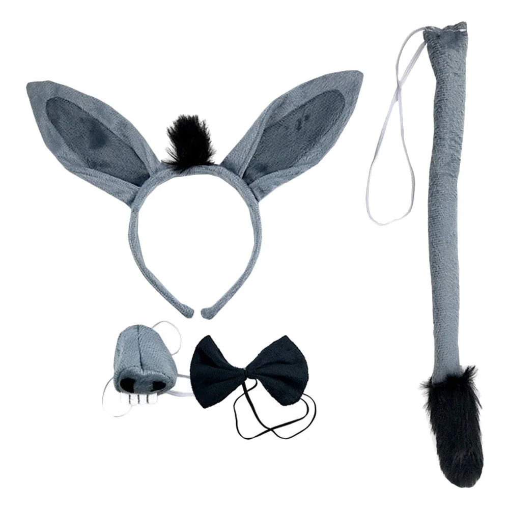 Donkey Costume Accessories Headband Tails Bowtie Props Ears Adult Fabric Animals