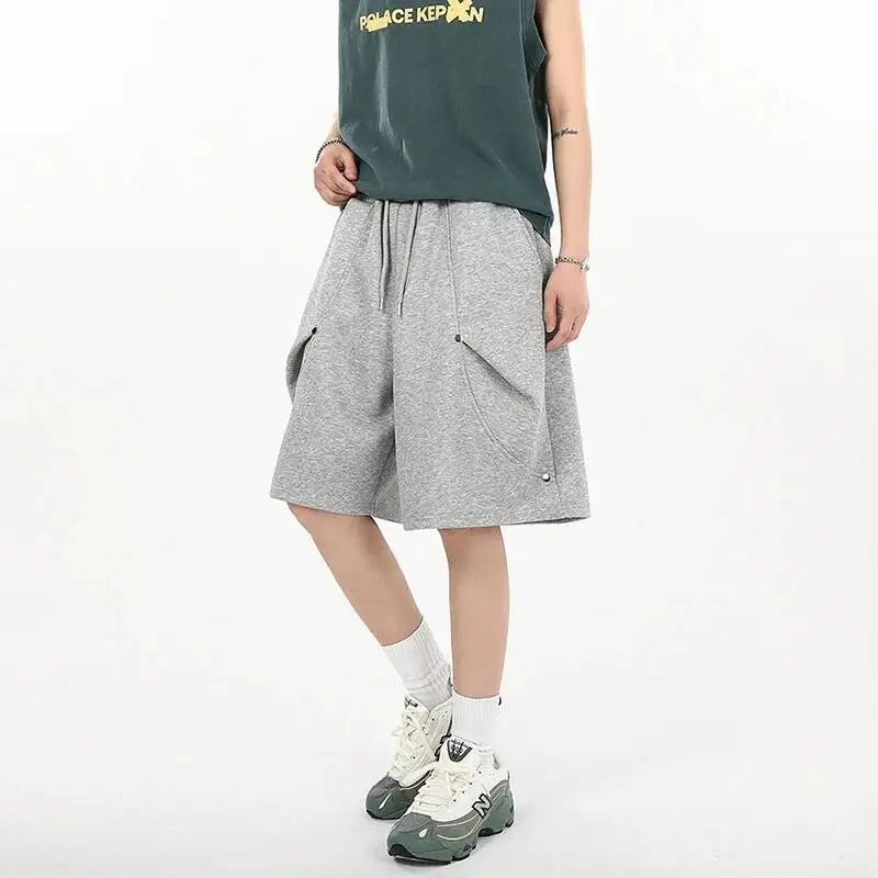 LUZHEN 2026 Summer Solid Color Baggy Straight Five-pointed Pants Men's Fashion Pleated Design High Quality Sports Shorts JY6909