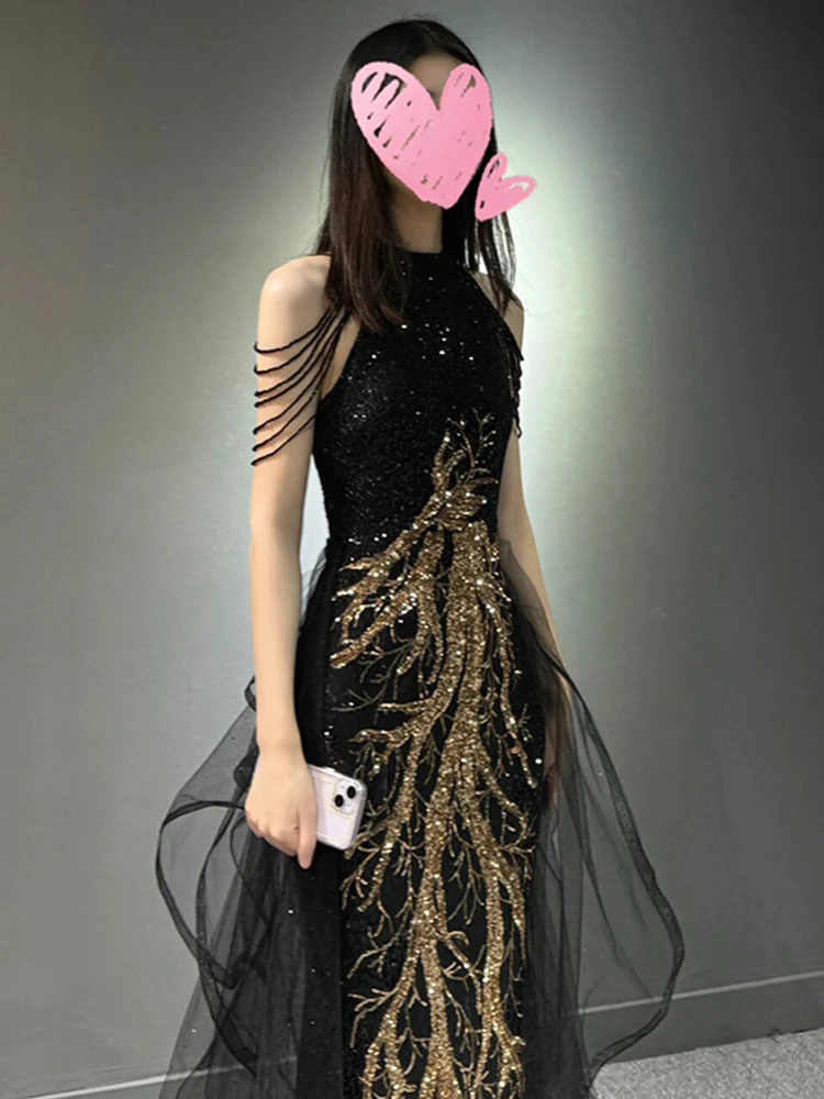 New Black Evening Dress Fishtail Trailing