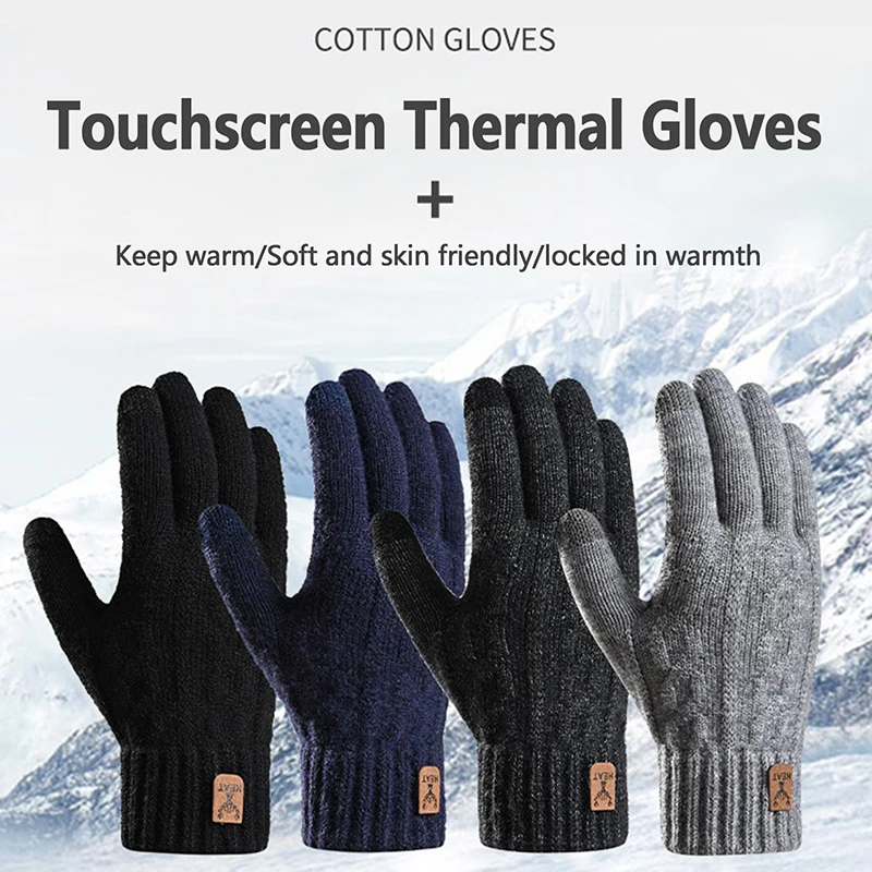 1Pair Warm Gloves Autumn Winter Gloves For Men Cold-proof Warm Gloves Cycling Full Finger Touch Screen Gloves Gifts