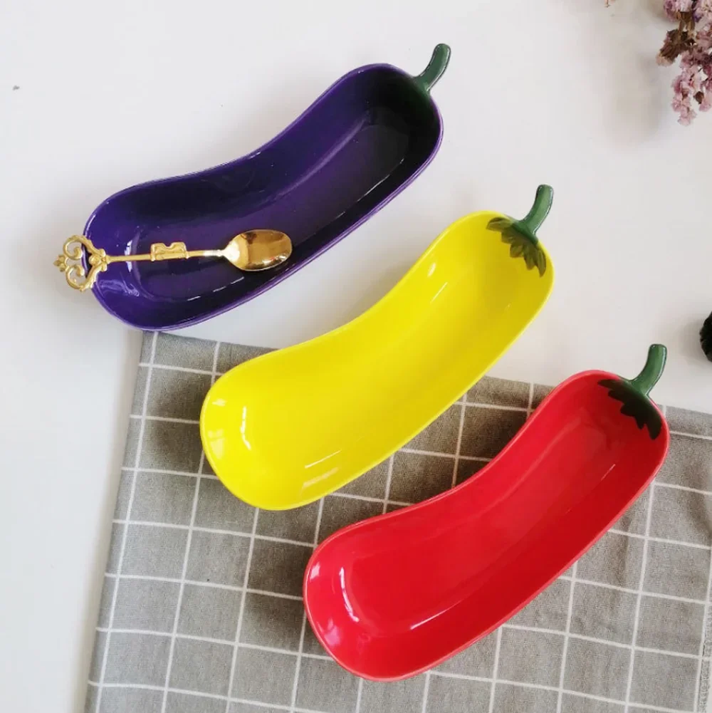 Creative Ceramic Plate Vegetable Shape Eggplant Dish Lemon Dish Pepper Snack Plate Decoration Dessert Plates For Home Tableware