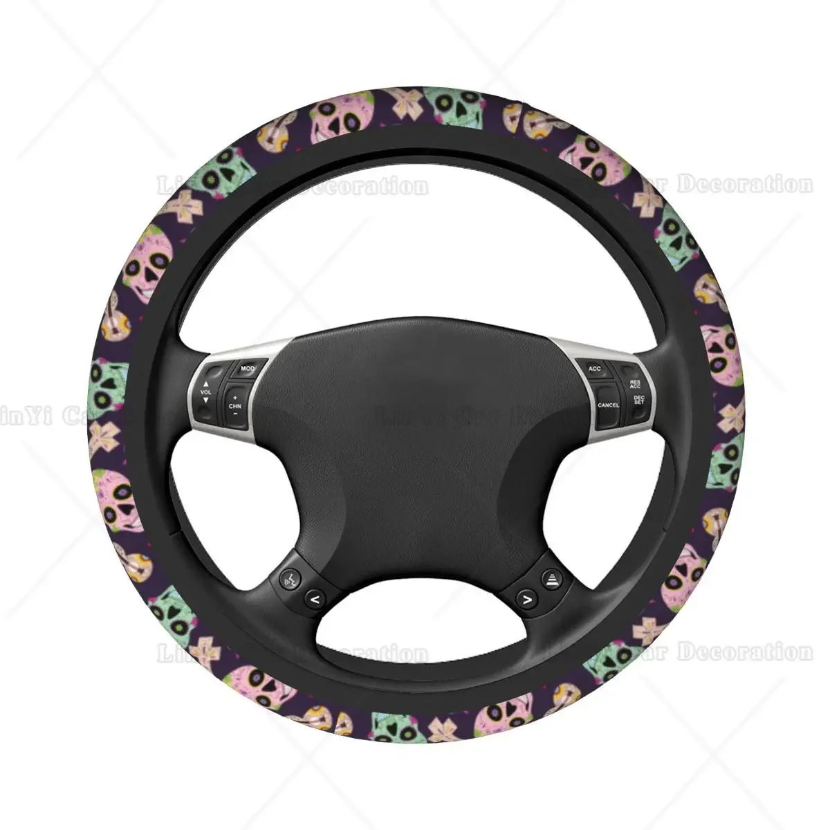 Car Steering Wheel Cover Sugar Skull Soft Day of the Dead Halloween Braid On The Steering Wheel Cover Auto Accessories 38cm