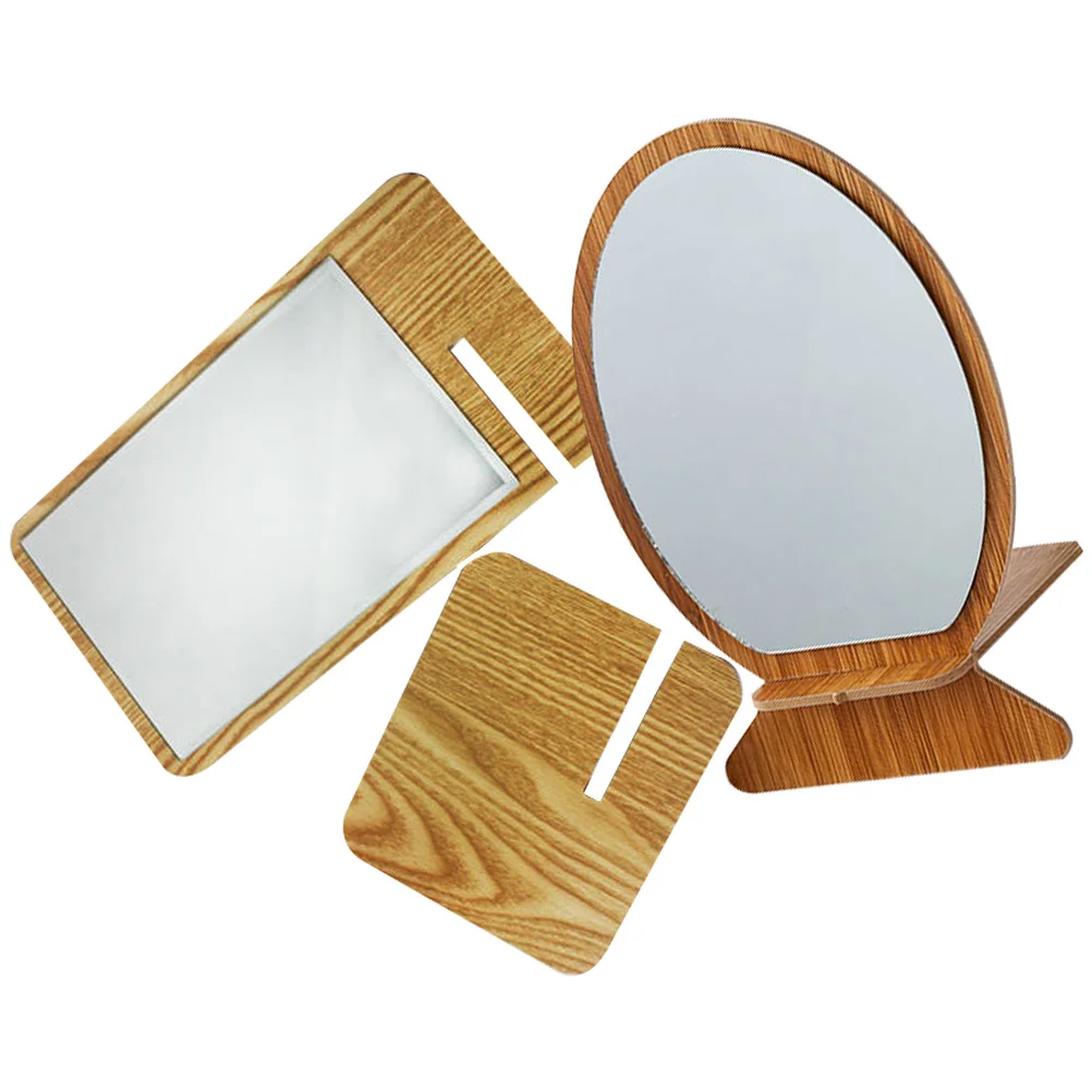 

2 Pcs Wooden Mirror Makeup Table Desktop One-way Dressing Foldable Silver Compact Mirrors