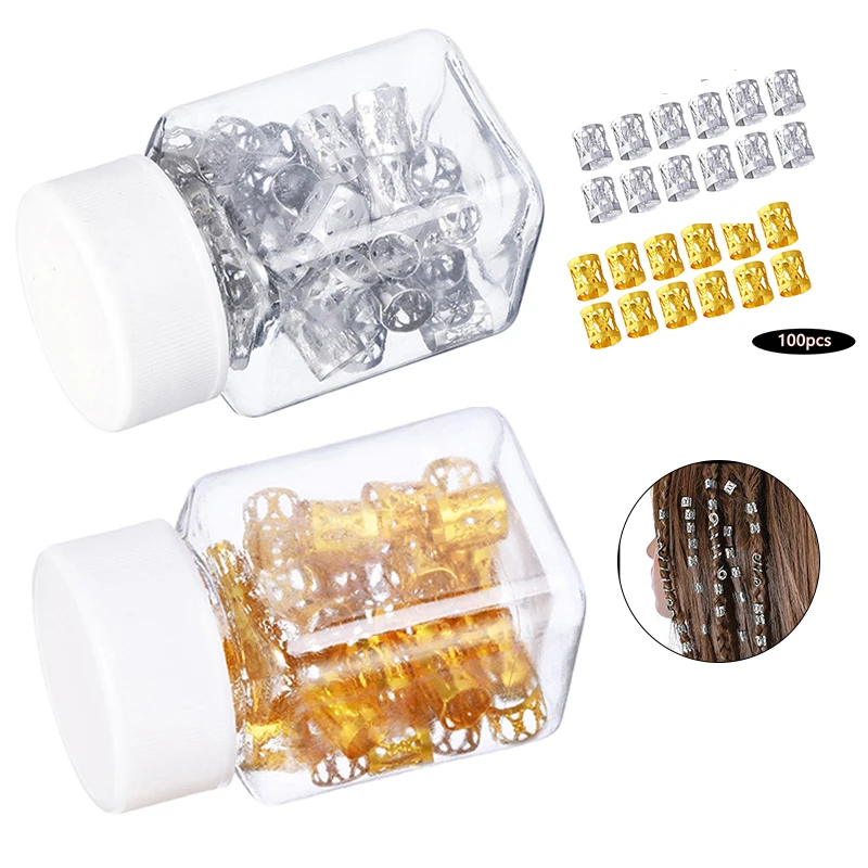 

100PCS Hair Braid Cuffs Clip Jewelry Dreadlocks Beads Hair Styling Decor Adjustable Hair Styling Dec Hair Rings Tubes Extension