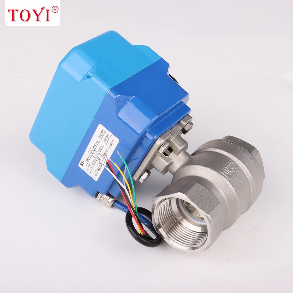 2-Way Stainless Steel Electric Actuator Ball Valve, AC220V, 1-1/4"-2", with Mechanical Switch Function