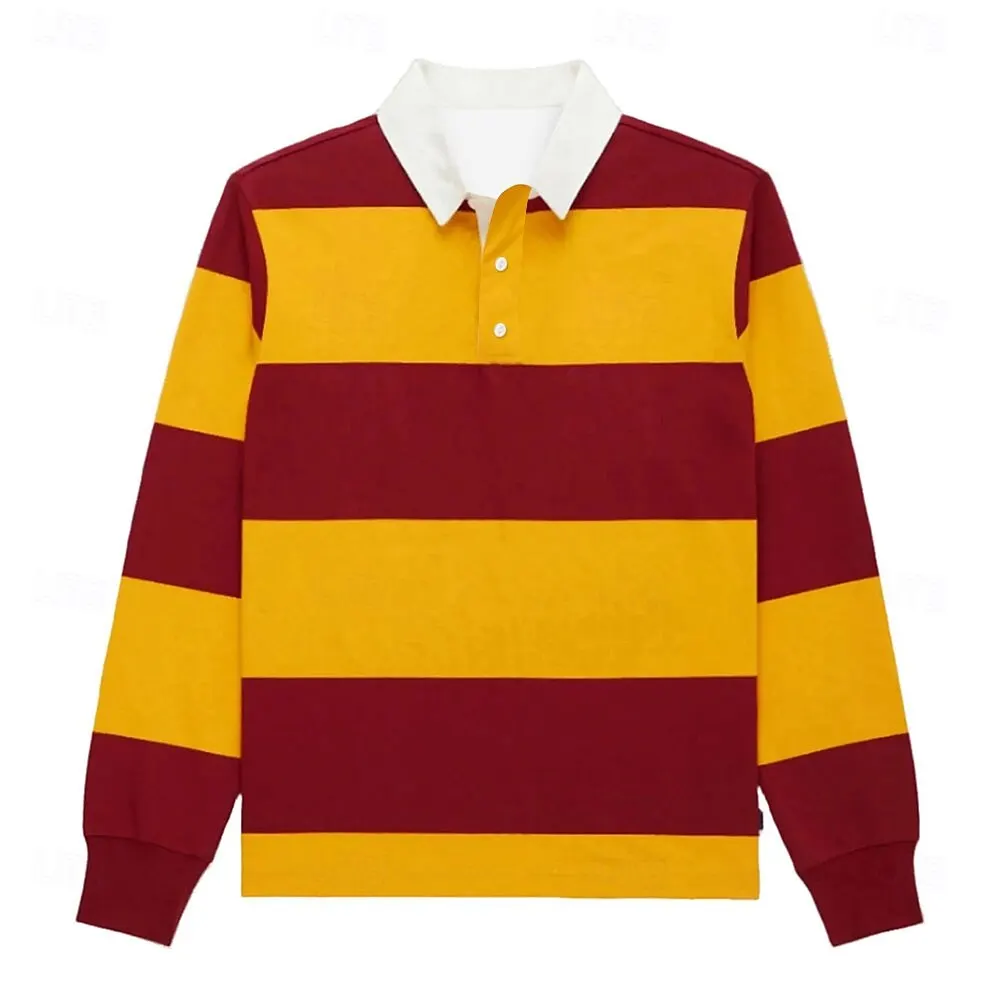 Fashion Stripe Block Color Polo Shirt 3D Printed Creative Multicolored Long Sleeve Pullover Autumn Outdoor Sports Casual Clothes