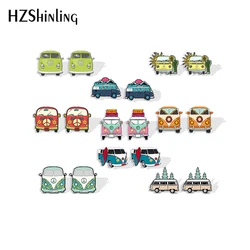 2023 New Hippie Van Stud Earring Travel Bus Acrylic Resin Earrings Epoxy Handmade Jewelry Gifts Friends